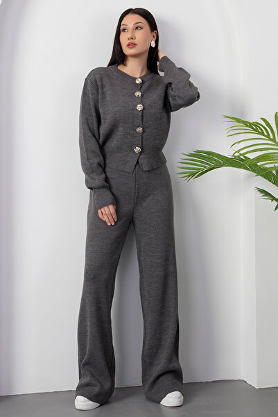 PULLIMM Set de tricotaje pentru pantaloni cardigan cu nasturi L3004