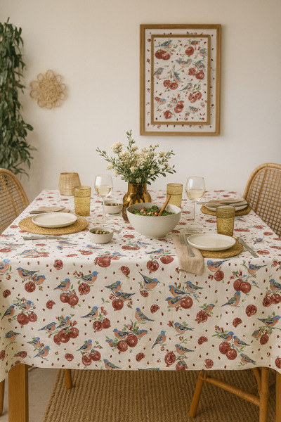 OTEXSA Cotton Carefree Waterproof Stain Resistant Carefree Printed Tablecloth