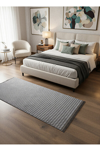 Rose'n Home TAVŞAN PETEK GRİ - Kaymaz Deri Taban Tavşan Shaggy Yatak Odası Ot...