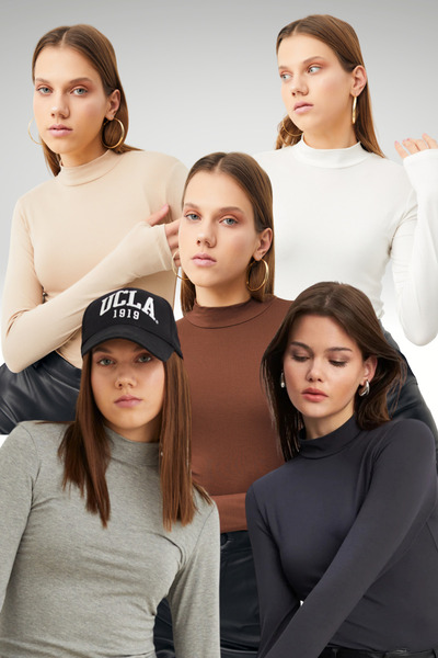 Bipantolon Women's Anthracite Cream White Bitter Brown Light Gray 5-Piece Finger Detailed Bodysuit