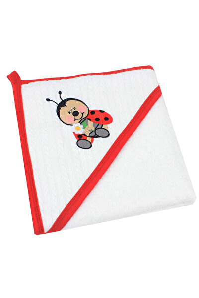 PRICHINDEL Hooded towel, cotton, ladybug, white with red, 80 x 100 cm