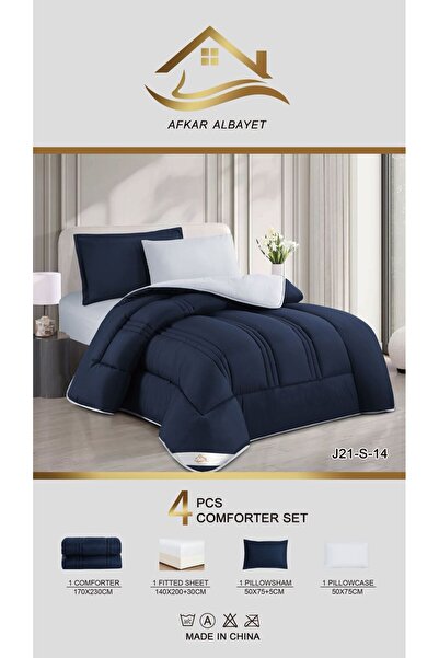 Afkar Albayet Single and a half bedsheet set, 4 pieces, plain microfiber