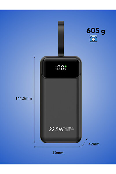 RONIC X External battery 30,000 mAh, RonicX, PD 22.5W, 3 USB-C, Lightning, USB-A cables, 4 ports, Black