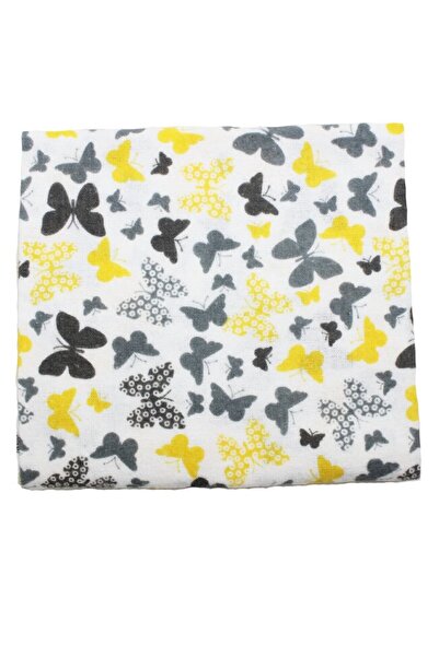 PRICHINDEL Scutec de bumbac, alb cu fluturi gri și galbeni, 80 x 70 cm
