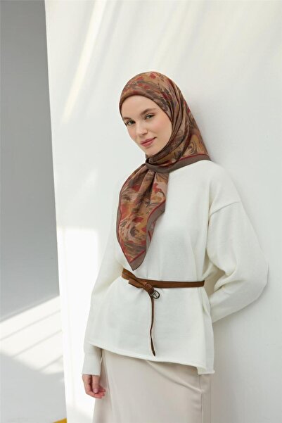 Silk Home Viscose Velora Scarf Dark Mink Strawberry Red Patterned Soft Textured Tok Duruşlu 90X90