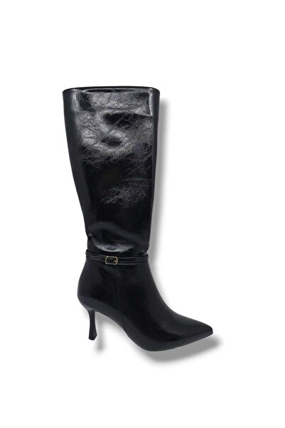 Zerhan حذاء نسائي طويل أسود بسحاب وكعب رفيع من إزلايف 692