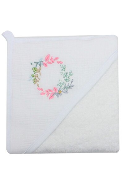 PRICHINDEL Prosop cu glugă Lola, bumbac și muselină, model frunze, alb, 80 x ...