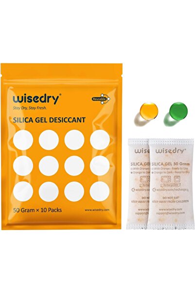 wisedry 50 جرام × 10 عبوات من أكياس هلام السيليكا المجففة مع حبيبات توضيحية (...