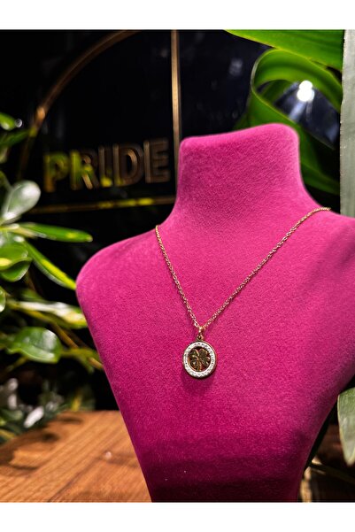 PRIDE %100 çelik yonca kolye , etrafı taşlı çelik yonca kolye