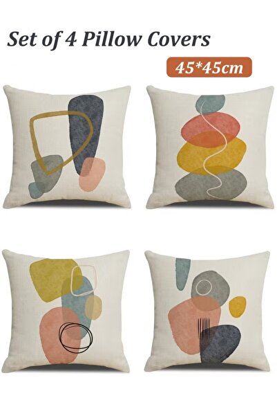 Generic مجموعة أغطية وسائد مكونة من 4 قطع، مقاس 45×45 سم، أغطية وسائد رمي، غطاء وسادة من الكتان، واقيات للوسائد
