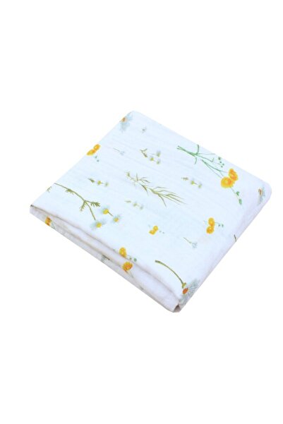 PRICHINDEL Hand towel, yellow flowers, muslin, white, 50 x 30 cm