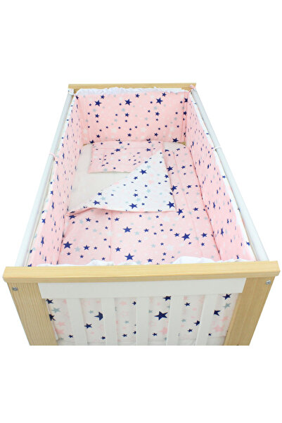 PRICHINDEL Lenjerie de pat pentru pătuț din bumbac, cu două fețe, stele, roz,...