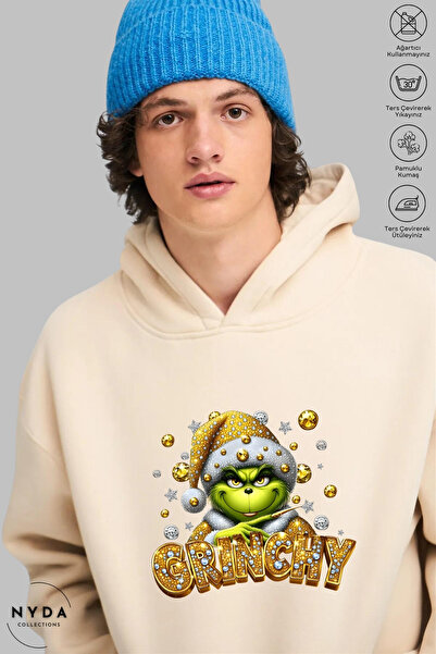 Nyda Collections هوديي للجنسين بأكمام طويلة من Grinchy مطبوع بغطاء رأس مبطن ب...