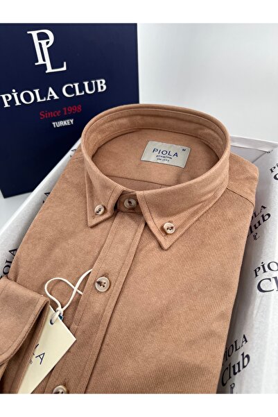 Piola Club Ανδρικό πουκάμισο χωρίς τσέπες Regular Fit Velvet (Σκούρο Μπεζ)