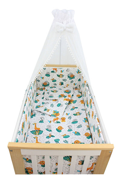 PRICHINDEL Set de lenjerie de pat cu baldachin, 6 piese, bumbac, animale din ...