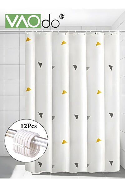 VAODO Shower Curtain Liner With Plastic Hanging Ring Colored Triangle PEVA Shower Curtain with Rustproof M