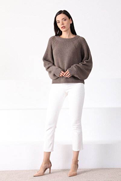 Ferraro Light Brown Round Neck Wool Women's Knitwear Sweater
