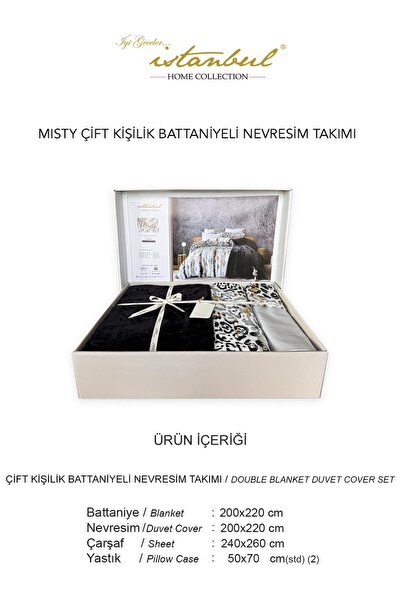 İyi Geceler İstanbul Misty Double Blanket Duvet Cover Set Argento Gray