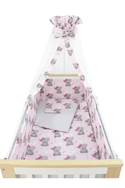 PRICHINDEL Set de lenjerie de pat cu baldachin din voal, 6 piese, fetiță, rev...