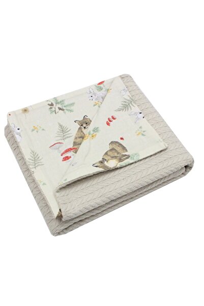 PRICHINDEL Pătură tricotată Anna, revers din bumbac, Little fox ivory, 80x100...