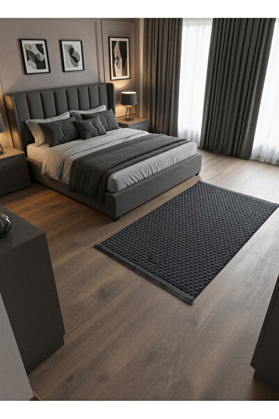 Rose'n Home TAVŞAN PETEK ANTRASİT - Kaymaz Deri Taban Tavşan Shaggy Yatak Oda...
