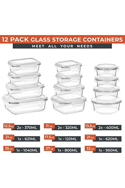 RFAQK عبوة من 24 وعاءً زجاجيًا لتخزين الطعام - محكمة الغلق، مانعة للتسرب، آمن...