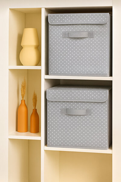 Spartek home textile 2Pcs-Covered Patterned Closet Laundry Toy Organizer Folding Storage Box with Lid 30X30X30