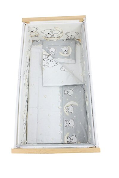 PRICHINDEL Lenjerie de pat 5 piese, Prichindel, ursuleț gri cu dungi, 140x70 cm