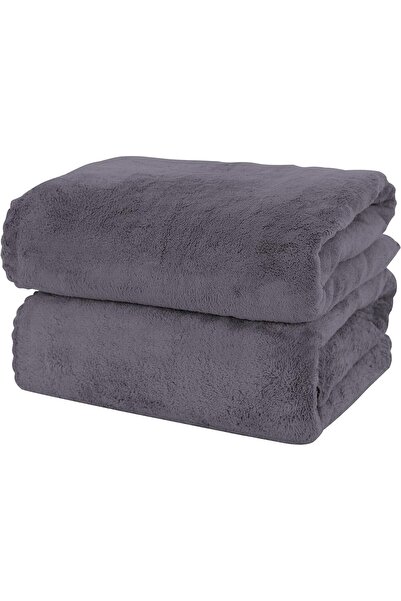 Tazweeq 2 Pack Microfiber Coral Velvet Bath Towels (70x140 cm) - Grey