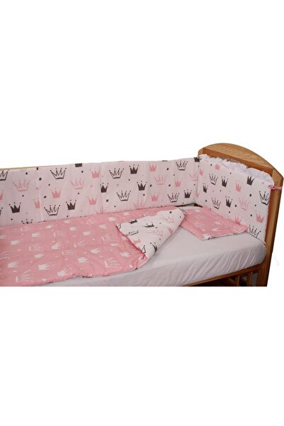 PRICHINDEL Lenjerie de pat pentru pătuț, 4 piese, coroane roz prințesă, 120 x...