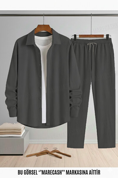 MARECASH Ανθρακί ελαστικό ύφασμα Κρεπ Ύφασμα Ανδρικό/Unisex Μακρυμάνικο Πουκάμισο Σετ Κάτω και Πάνω
