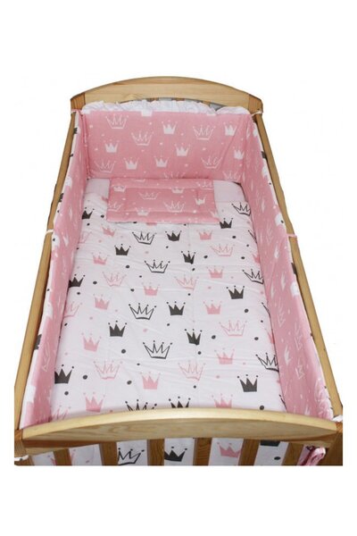 PRICHINDEL Set de lenjerie de pat, cu 2 fețe, 5 piese, coroane de prințesă, r...