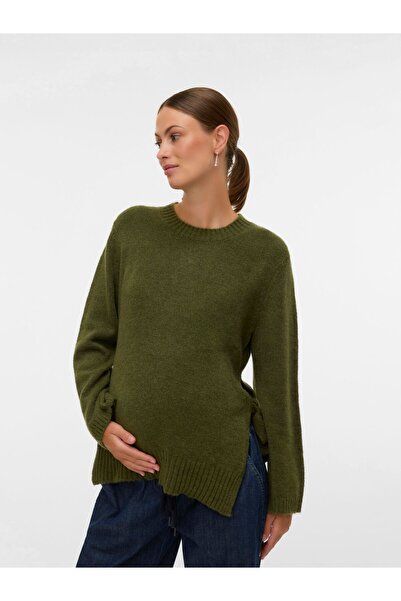 Mama Licious Strickpullover Normal geschnitten Rundhals Gerippte Ärmelbündchen Weite Ärmel Strickoberteil