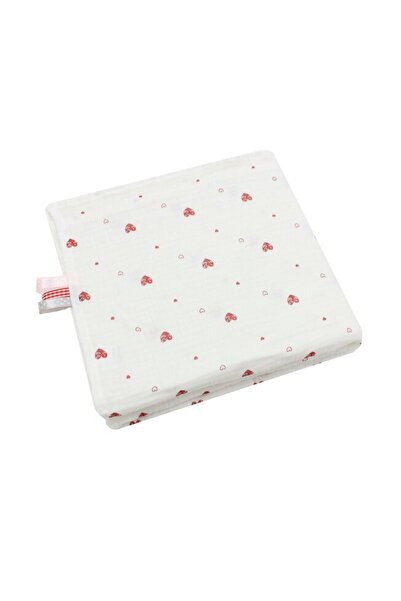 PRICHINDEL Maxi Muslin Blanket, Red Hearts, White, 120x160 cm
