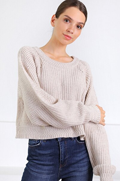 Ferraro Natural Round Neck Wool Women's Knitwear Sweater