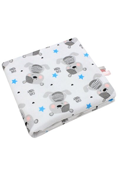 PRICHINDEL Cotton flannel baby blanket, Cute Teddy, White, 80 x 100 cm