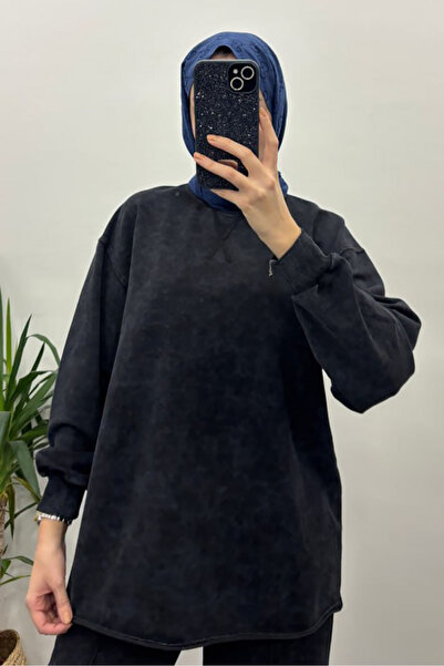 My City 5234 - 2 Iplik Soft Yıkamalı Salaş Basic Kadın Sweatshirt