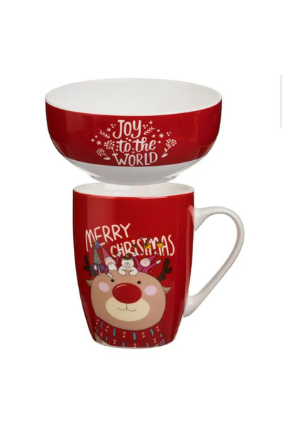 takı tutkum Christmas Deer Themed Red Mug and Saucer Set