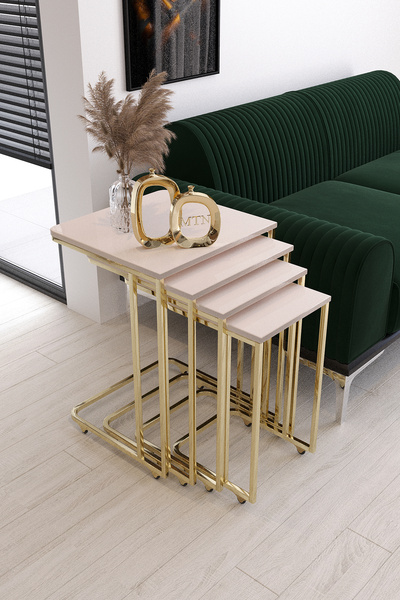 Nies Aksesuar ESLEM 4'lü Zigon Tekerlekli Gold Kaplama krem Mdf Mebran