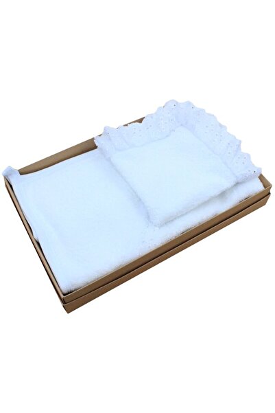 PRICHINDEL Set de 2 prosoape cu dantelă, bumbac, alb, 75 x 75 cm