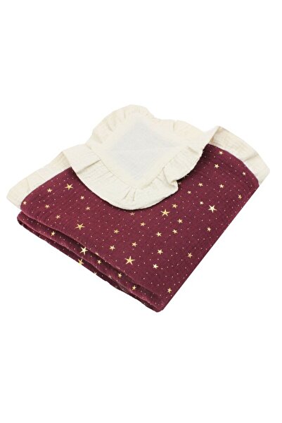 PRICHINDEL Pătură dublă din muselină, stele metalice cu volane, vișinie, 100x...