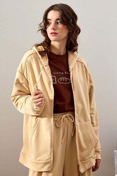 Ceylan Otantik Beige Anthracite 3 Thread Basic Cardigan