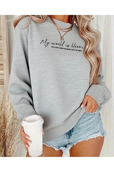 FAVORİST My World Is Blooming Printed Circular Neck Sweatshirt