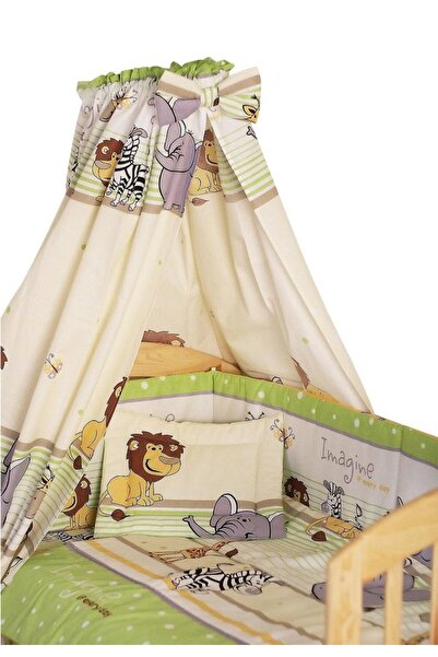PRICHINDEL Lenjerie de pat cu baldachin, 6 piese, verde Safari, 120 x 60 cm