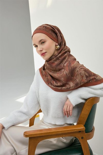 Silk Home Viscose Velora Scarf Copper Brown Patterned Tok Duruşlu Four Seasons 90X90