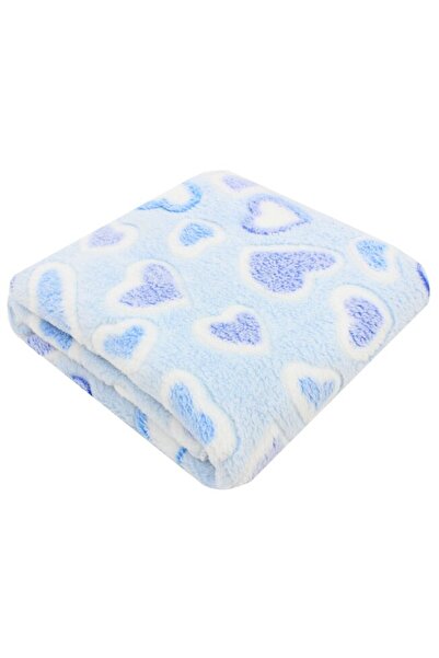 PRICHINDEL Pătură de pluș, poliester, inimioare, albastră, 75 x 90 cm