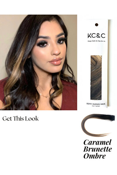 keep calm وصلات شعر فردية بلون بني كراميل مع مشبك تثبيت، 12 قطعة، جميع الألوان