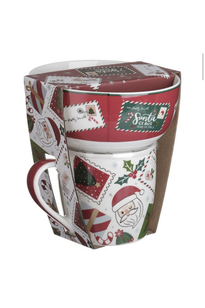 takı tutkum Burgundy Patterned Letter to Santa Claus Mug & Bowl Set 13cm