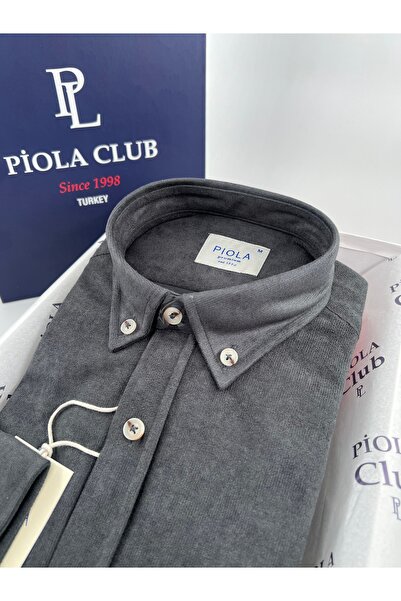 Piola Club Ανδρικό πουκάμισο χωρίς τσέπες Regular Fit Velvet (Ανθρακί)