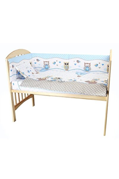 PRICHINDEL Lenjerie de pat pentru pătuț, 5 piese, Bufnițe Albastre, 120 x 60 cm